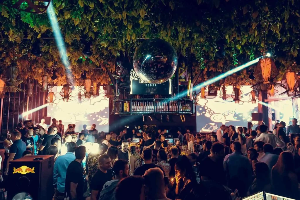 Leto Club in Belgrade is famous for its Friday party. The club is packed with people and vibrant lights all around.