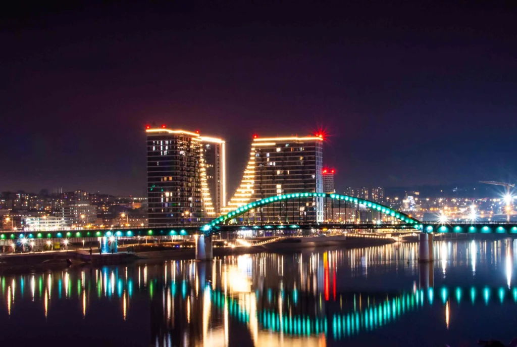 Nightlife in Belgrade and view on Belgrade waterfront.
