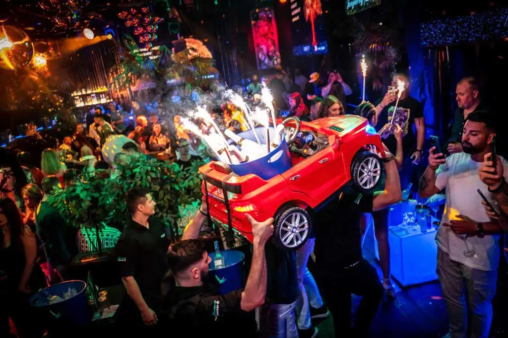 Nightlife in Belgrade, tourists order bottle service.