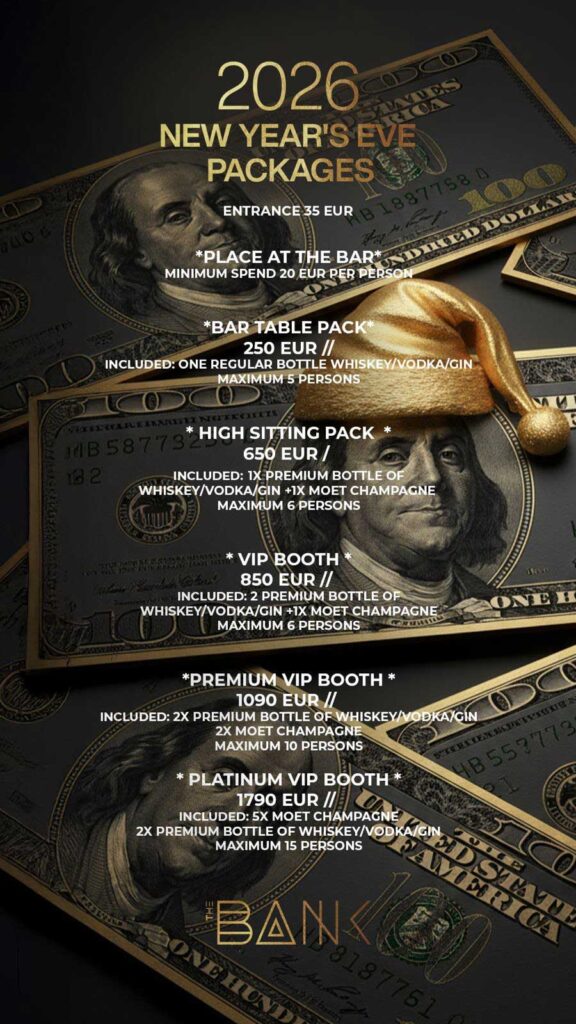 The Bank club for new year 2026. Prices and packages
