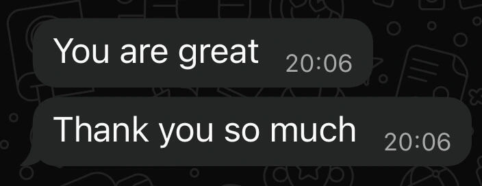 Screenshot of a message from a guest expressing gratitude for the table reservation and excellent service at a Belgrade club after the visit.